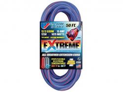 FASTENER EXPRESS | US Wire 98050 14/3 50-Foot SJEOW TPE Cold Weather Extension Cord Blue with Lighted Plug 